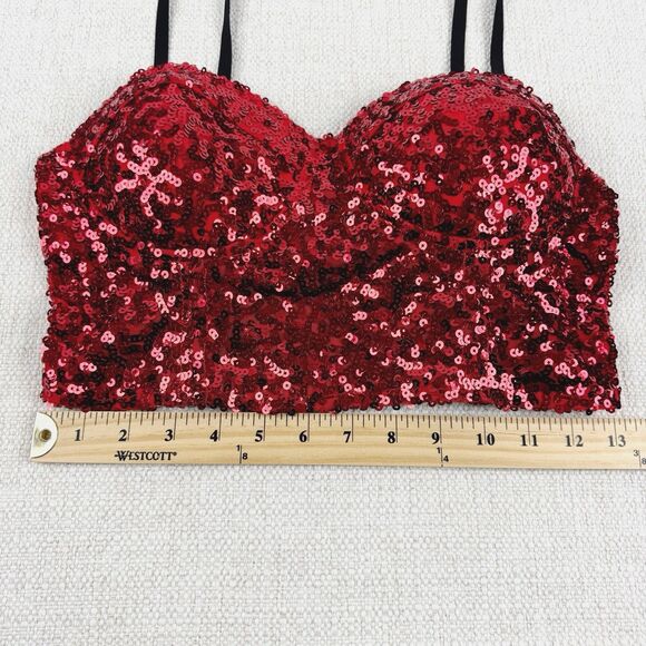 WET SEAL Red Sequins Women's Camisole Bustier Party Holiday Crop Top Large - Picture 12 of 14